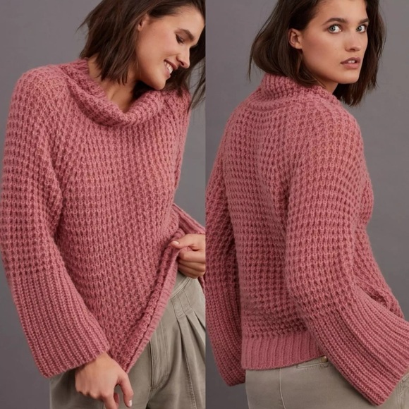 Maeve By Anthropologie Dionne Bell Sleeved Mock Neck Sweater In Rose Size XS - Picture 1 of 11